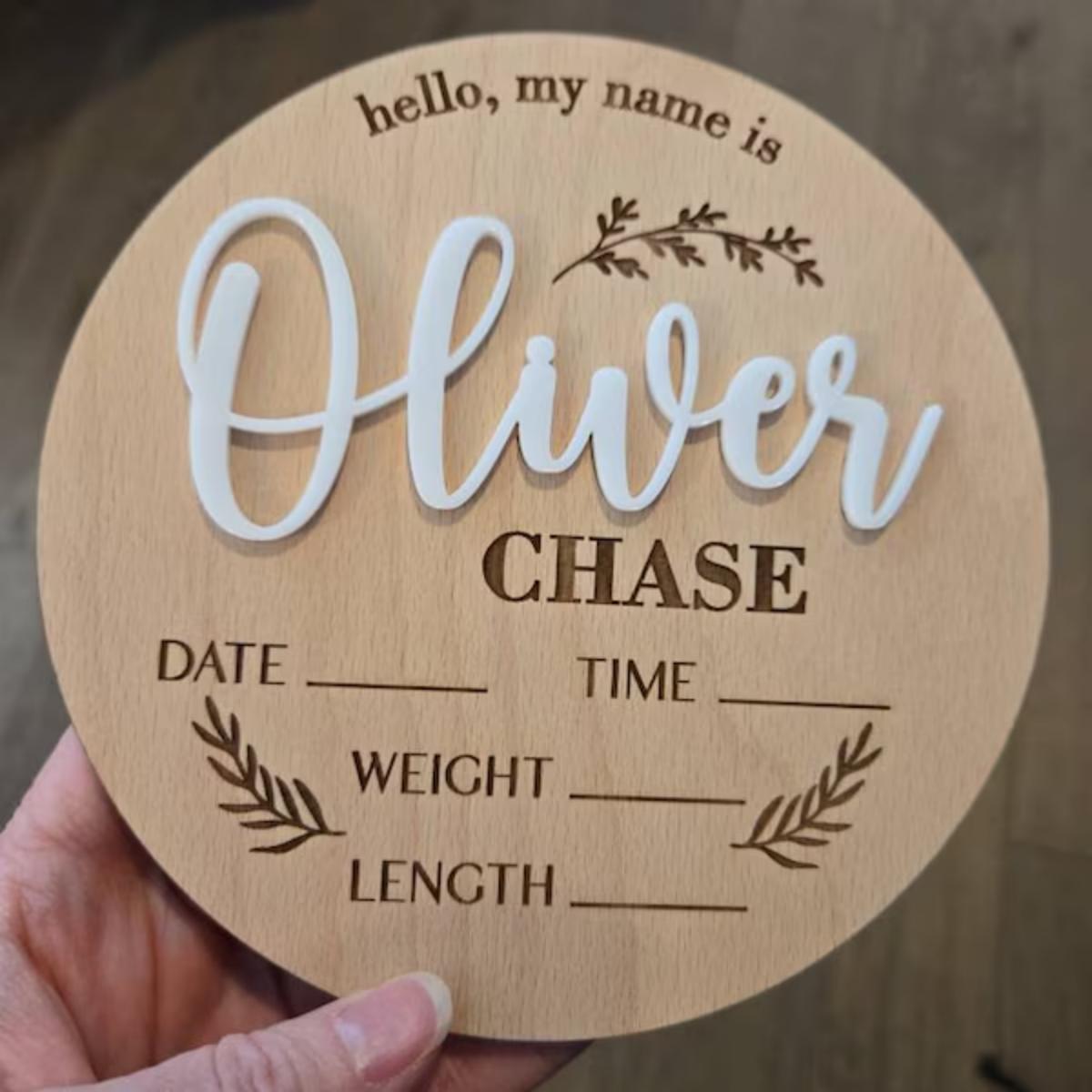 Interior Design Names - 1 Stück personalisiertes Baby-Ankündigungsschild aus Holz,