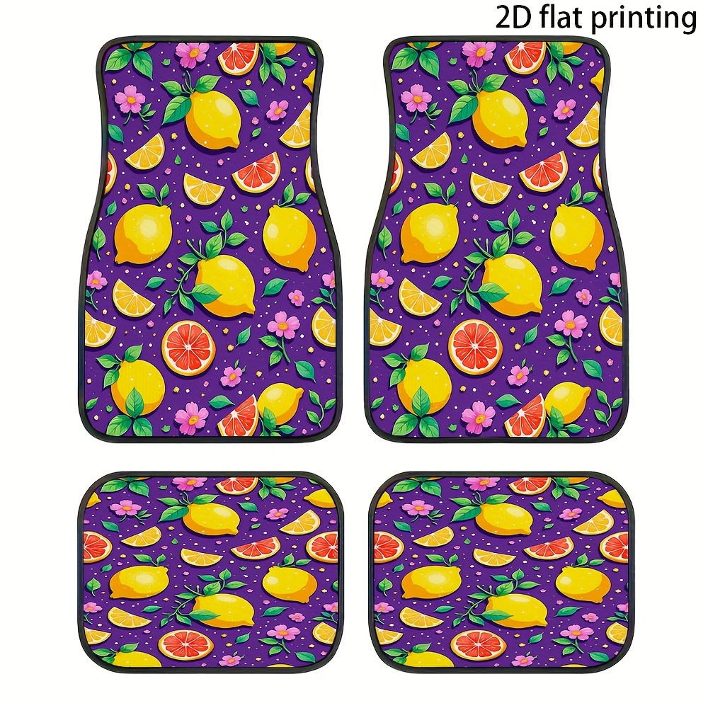 Interior Design Illustrated - 4 Stück Auto-Fußmatten, Zitronen- und Grapefruit-Illustrationsdesign,