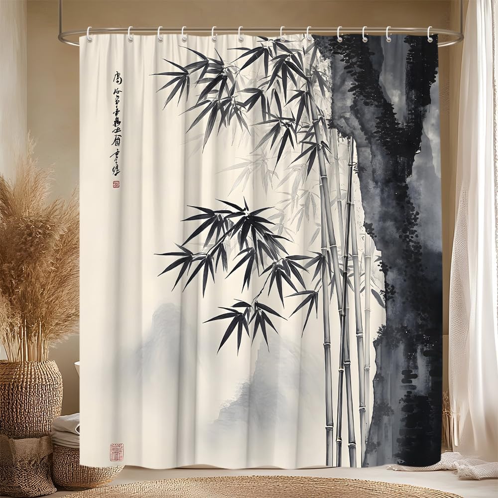 Interior Design Zen - Dekorativer Asiatischer Bambus-Tuscheffekt Duschvorhang Badezimmer-Liner Zen-Spa-Kunst