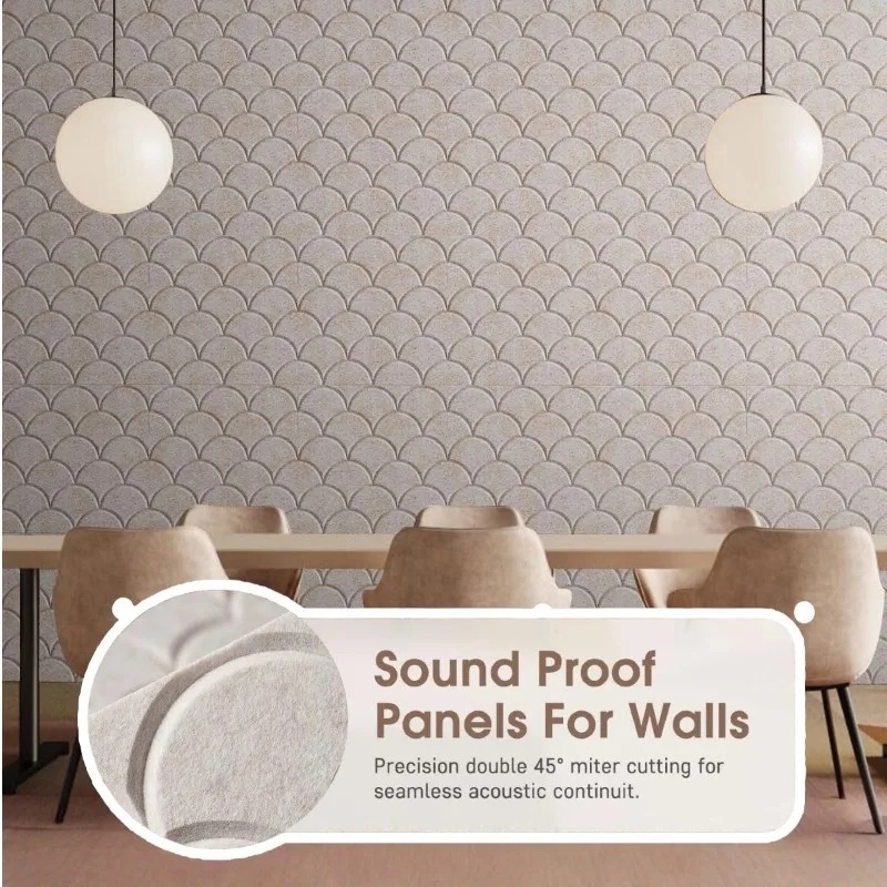 Wall Panel 3D Texture - Quadratische Schalldämmende Wandplatten Fischschuppen-Textur Selbstklebende Akustikpaneele
