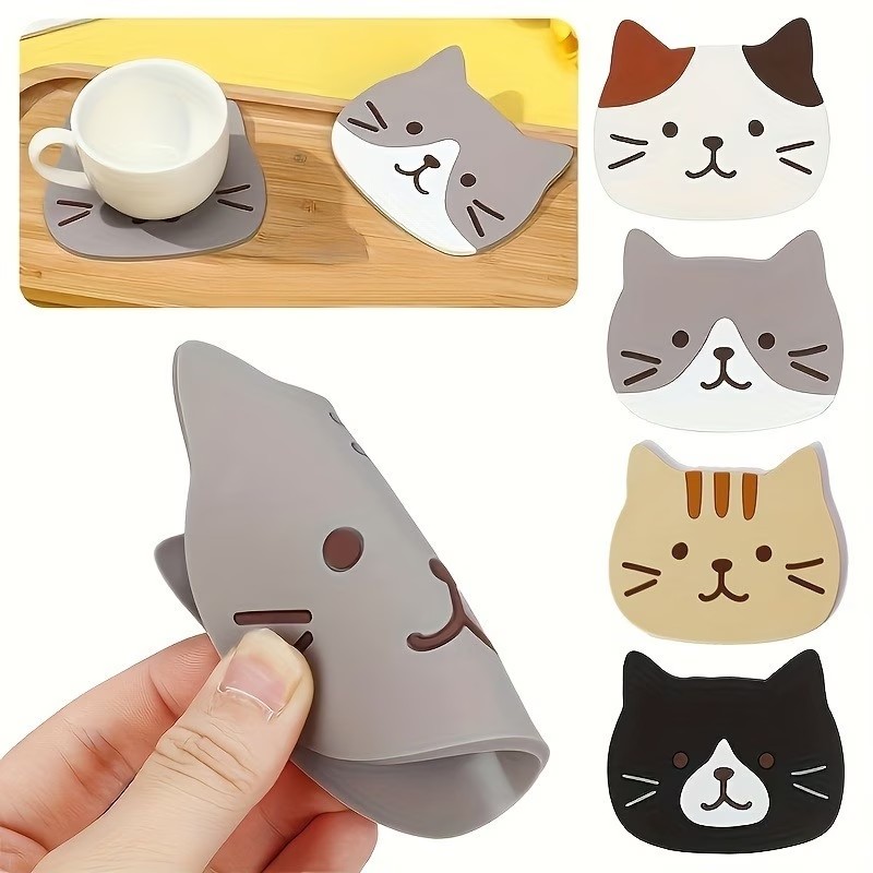 Interior Design Kitchen - Set mit 5 Silikon-Untersetzer – Cartoon-Katzen-Design,