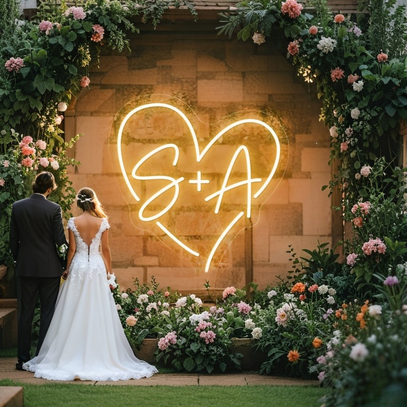 Interior Design Names - Benutzerdefinierte Initialen Herz LED Neon Schild,