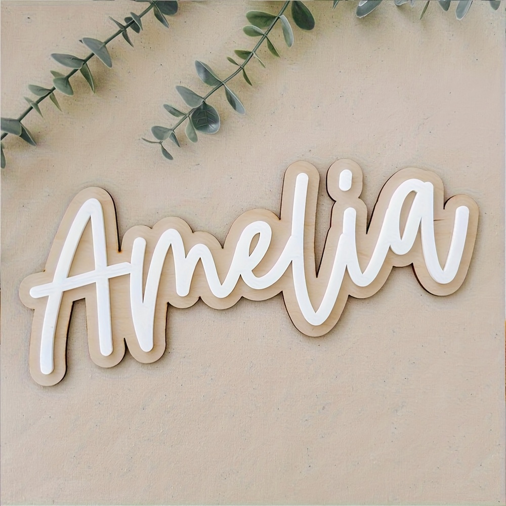Interior Design Names - Anpassbare Doppelschichtige Holz-Namensplakette mit Rosa Beschriftung