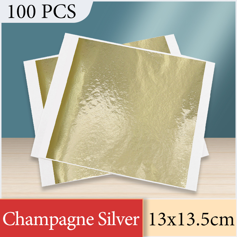 Interior Design Paper - 13 x 13,5 cm Champagner-Silberfolienpapier, Blattgoldbögen