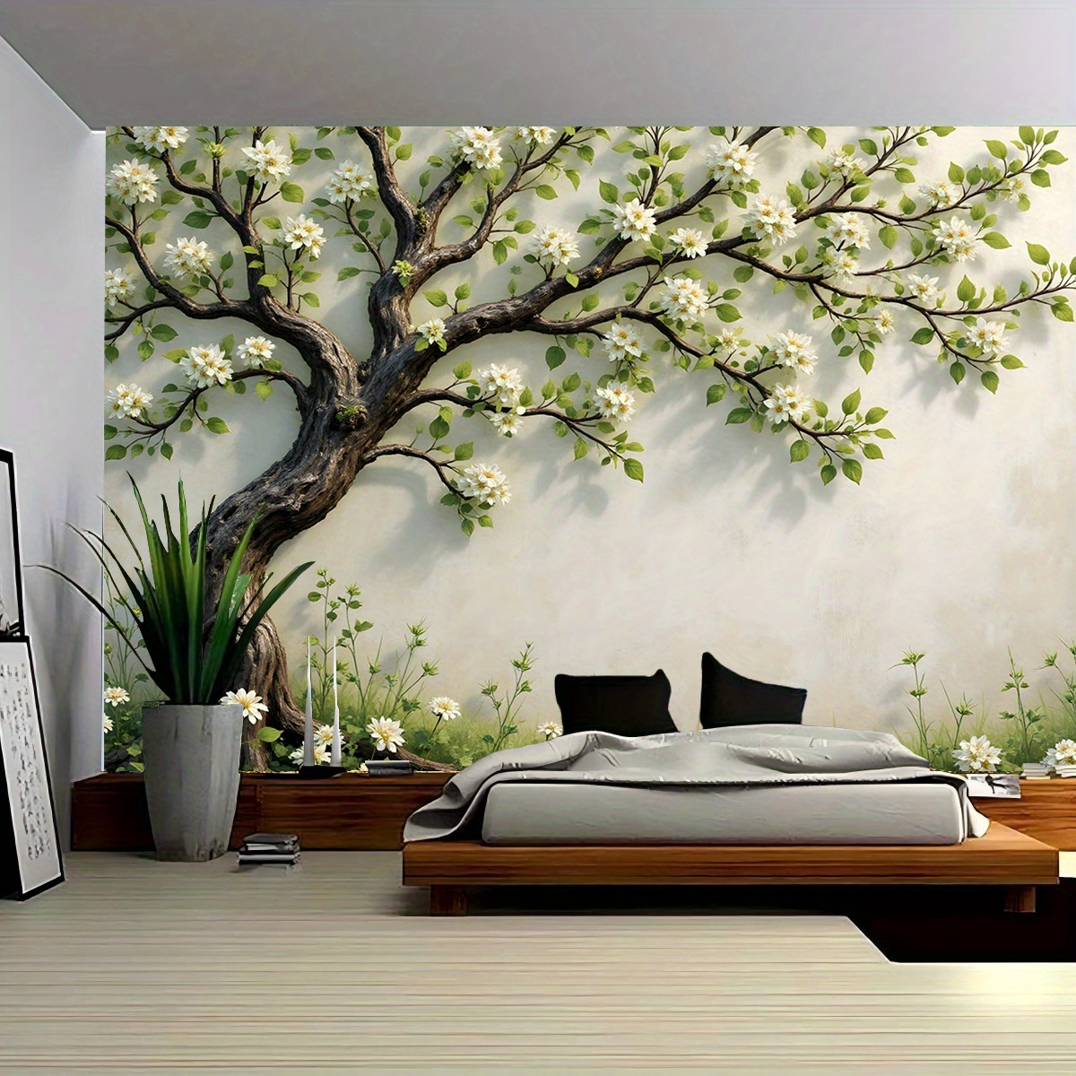 Interior Design Zen - 3D Blühender Baum Wandbild für Schlafzimmer