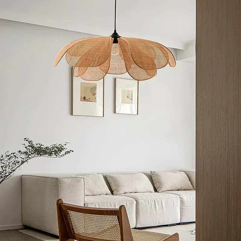 Interior Design Zen - Japanische Rattan-Blütenblatt-Pendelleuchte für Wohnzimmer, Zen-Raum, Teehaus,