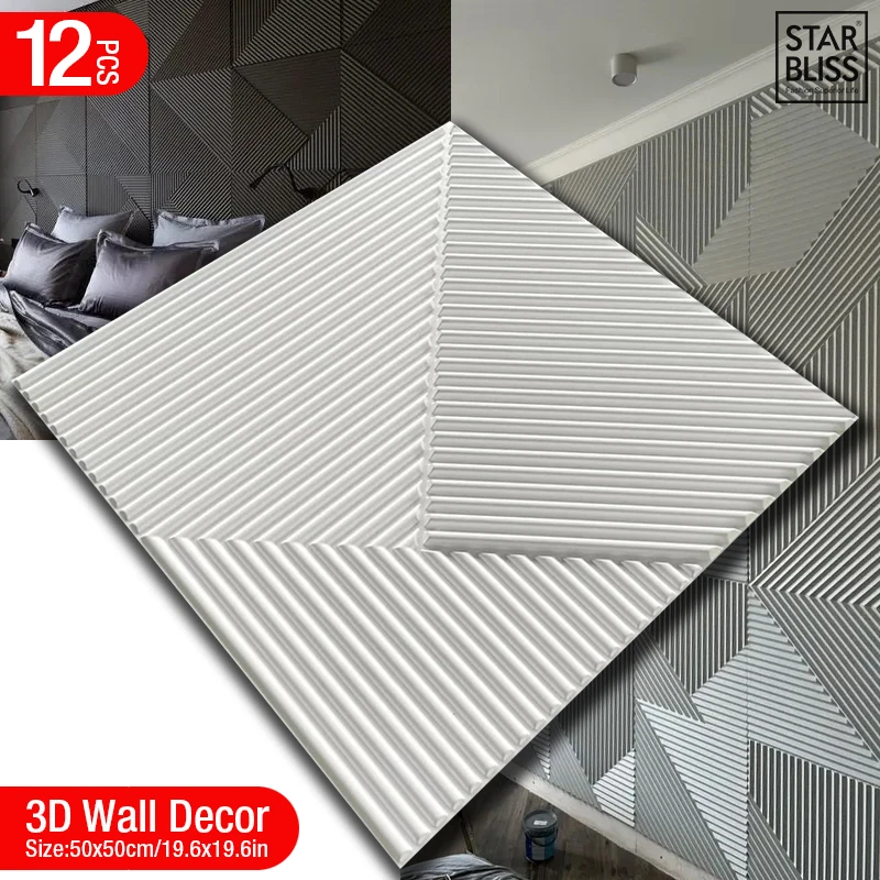 Wall Panel 3D Texture - 12 Stück 50 cm 3D-Wanddekoration, Holzmaserung,