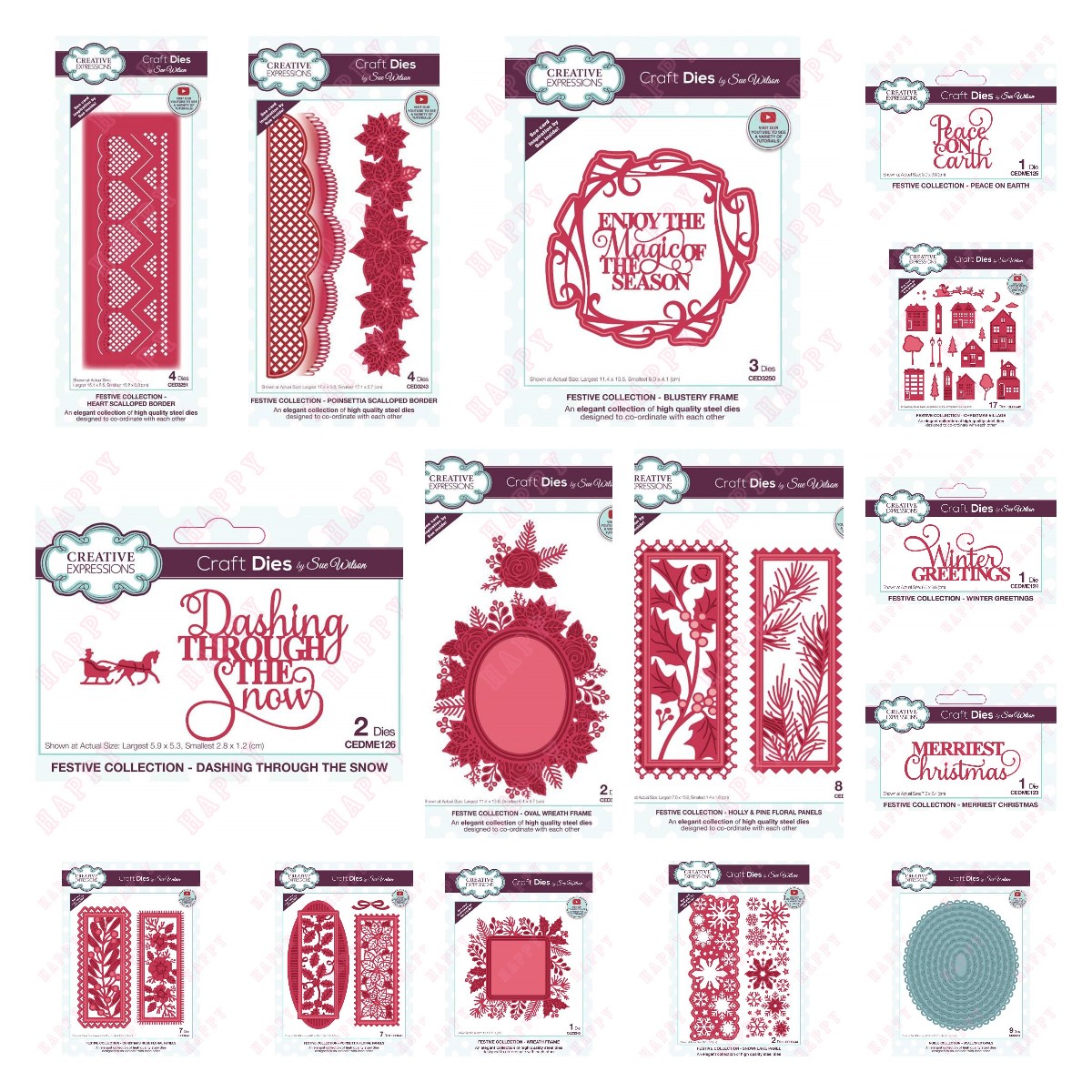 Interior Design Paper - Metall-Stanzformen, Weihnachten, Emotion, Wort, Blumenrahmen, verschiedene