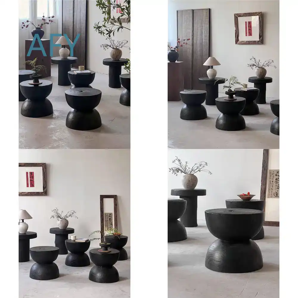 Interior Design Zen - Karbonisierter Holzhocker für Wohnzimmer, Schlafzimmer und